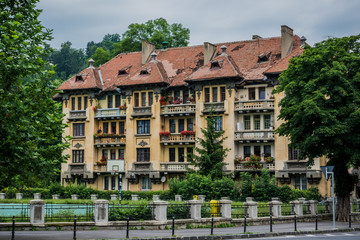 Fototapeta na wymiar Old apartment house in Brasov city in Romania