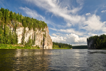 Fototapeta na wymiar Rocks on the river Schugor in the Komi Republic.