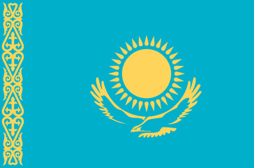 Vector flat style Republic of Kazakhstan state flag. Official design of Kazakhstan national flag. Symbol with sun emblem isolated on white background. Independence day, holiday, button, illustration