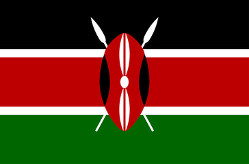 Vector flat style Republic of Kenya state flag. Official design of Kenya national flag. Symbol with horizontal stripes and emblem. Independence day, holiday, button, background, clip art illustration