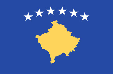 Vector flat style Republic of Kosovo state flag. Official design of Kosovo national flag. Symbol with stars and territory contour emblem. Independence day, holiday, web button, template background
