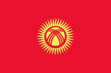 Vector flat style Kyrgyz Republic state flag. Official design of Kyrgyzstan national flag. Symbol with emblem isolated on red background. Independence day, holiday, button template background clip art