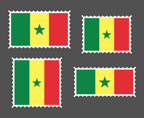 Senegal flag postage stamp set, isolated on grey background, vector illustration.