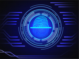 Fingerprint with concept blue abstract technology background 