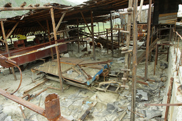 concentrating abandoned metal factory, mountains