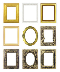 Set picture gold frame isolated on white background