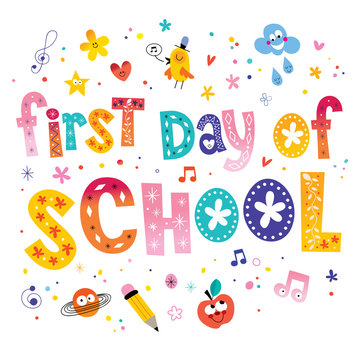 first day of school unique lettering kids design