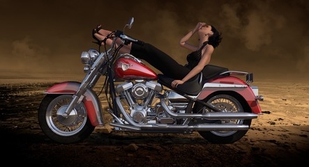 Fototapeta na wymiar Sexy Female Sitting On Motorcycle 3D Render