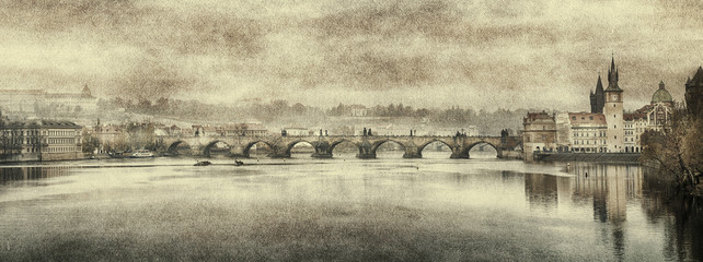 Charles Bridge in Prague (Karluv Most) the Czech Republic. Vintage effect. - obrazy, fototapety, plakaty
