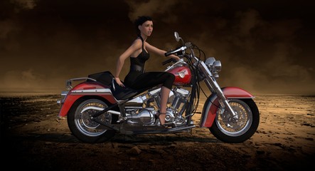 Plakat Sexy Female Sitting On Motorcycle 3D Render