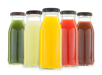Vegetable and fruit juice bottles isolated