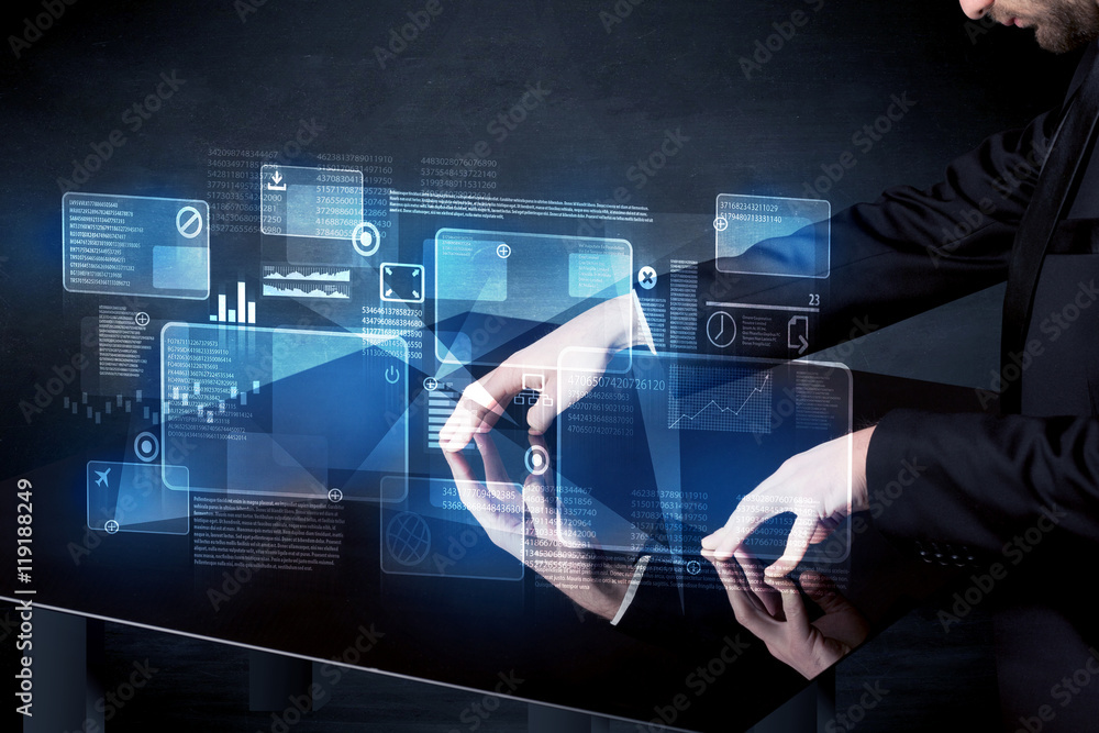 Poster Man pressing technology smart table interface