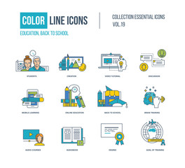 Color thin Line icons set.