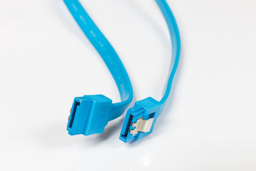 Closeup SATA Data Cable on a White Background. Select focus