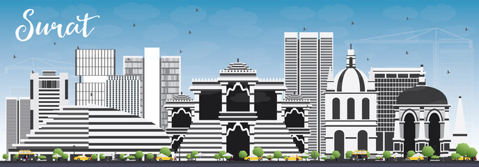 Fototapeta premium Surat Skyline with Gray Buildings and Blue Sky.