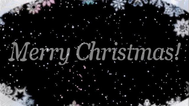 on a dark background, in a frame made of snowflakes and inscription Merry Christmas!
