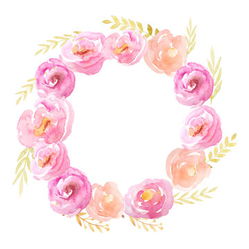 Fototapeta Watercolor frame with flowers and leaves