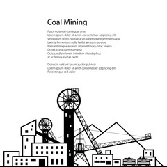 Coal Mining, Complex Industrial Facilities with Spoil Tip and with Rail Cars, Coal Industry, Poster Brochure Flyer Design, Vector Illustration