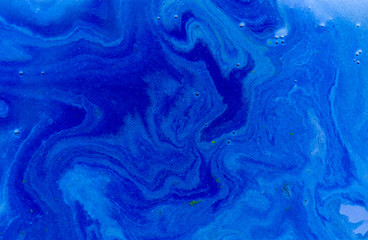 Dark blue liquid background. Marbled pattern. Acrylic surface