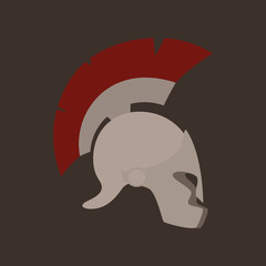 Antiques Roman or Greek Helmet Isolated , Helmet with a Red Crest of Feathers or Horsehair with Slits for the Eyes and Mouth, Vector Illustration