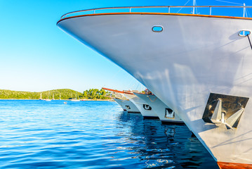 Obraz na płótnie Canvas Marina yacht coastal Croatia. / Docked yacht in marina, summertime in town Korcula, Croatia Europe.