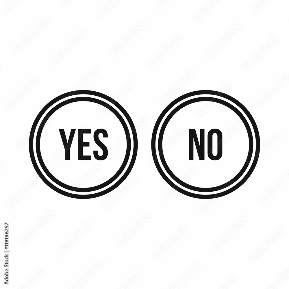 Poster tick and cross circle shape icon in outline style on a white background