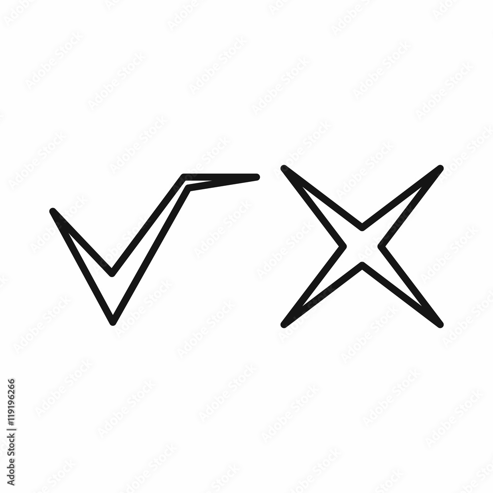 Poster tick and cross icon in outline style on a white background