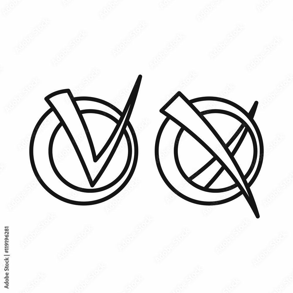 Poster yes no check marks icon in outline style on a white background
