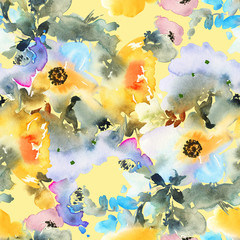 Obraz na płótnie Canvas Seamless pattern with flowers watercolor