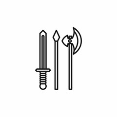 Medieval weapons icon in outline style on a white background
