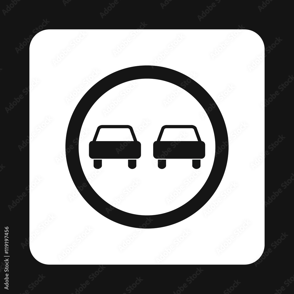 Poster sign overtaking icon in simple style isolated on white background. rules of the road symbol