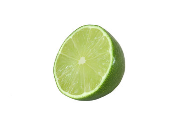 cut lime fruits isolated on white background with clipping path