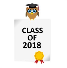graduation diploma and owl - class of 2018