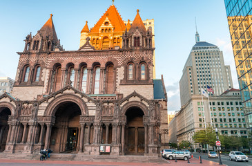 Trinity church in Boston at sunset