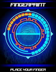 Fingerprint scanning blue background, identification system