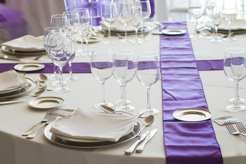 Elegant table set at fine restaurant