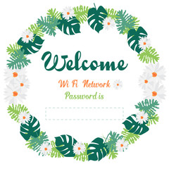 Wifi internet hotspot password graphic design for printable with daisy flowers background