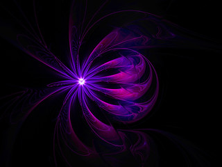 Abstract shining pink and purple flower on black background