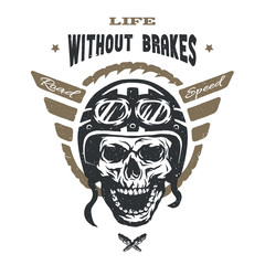 Racer skull in helmet. Vintage style.