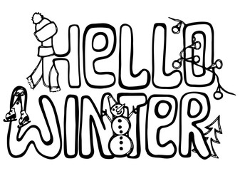 Hello winter card lettering isolated