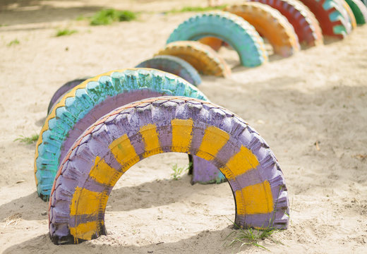 Painted tires on the playground