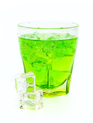 Green alcohol cocktail with splash isolated on white