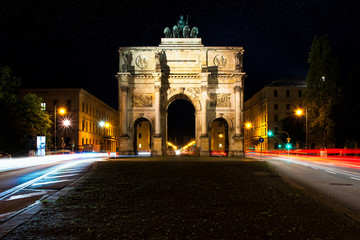 Fototapeta na wymiar Munich Siegstor Landmark Monument Long Exposure Night
