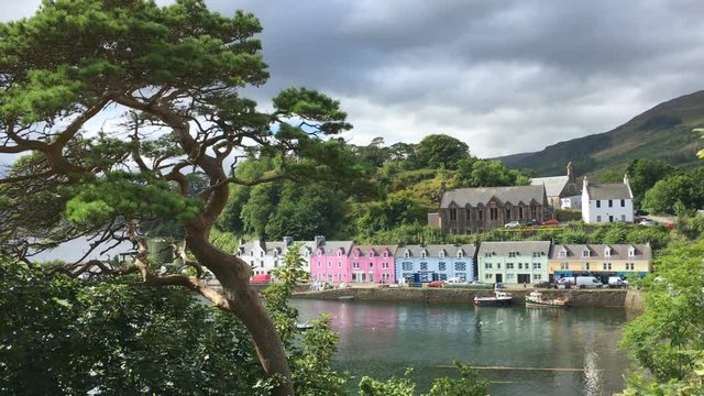 4K UltraHD A View of colorful buildings in Portree, Skye, Scotland