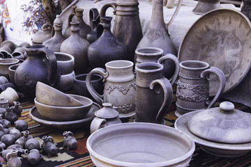 Old ceramic tableware. Ukrainian handmade. 