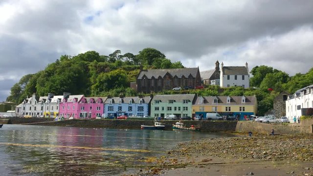 4K UltraHD View of colorful buildings in Portree, Isle of Skye