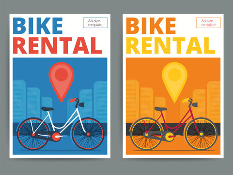 Fototapeta Trendy bicycle rental service poster design. Modern vector bike