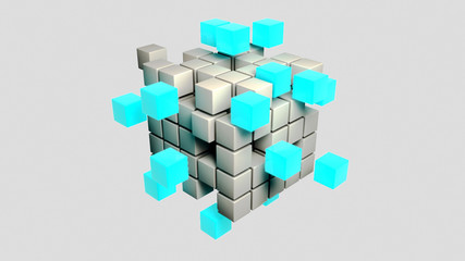 abstract metal blue cubes 3d illustration