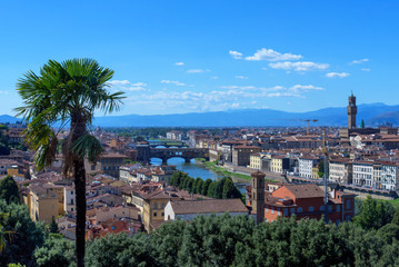 Fototapeta na wymiar cityscape of Florence, italy / Arno river and old bridge (ponte vecchio)