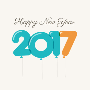 Happy new year 2017 card, balloons font, editable vector design